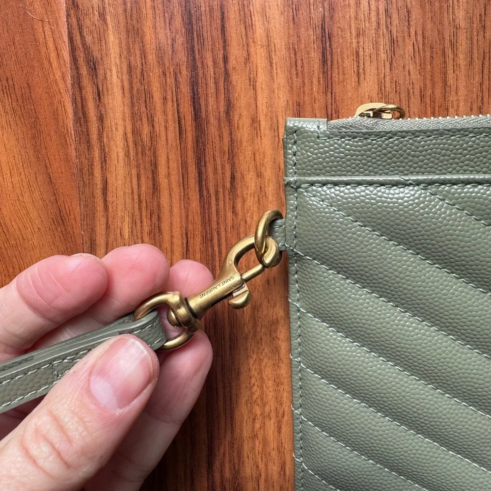 Yves Saint Laurent Sage Quilted Leather Wristlet - Picture 3 of 8